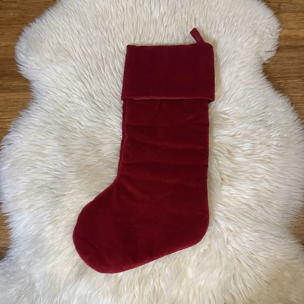 Pottery Barn Kids Red Velvet Christmas Stocking White Embroidered “Ruthie”